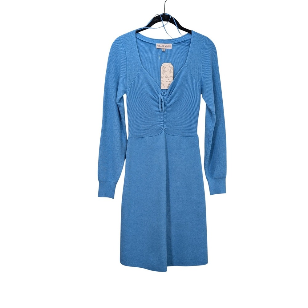 Willow & Wind Knit Tie Front Dress Women's Small Blue Party Stretch Chic New